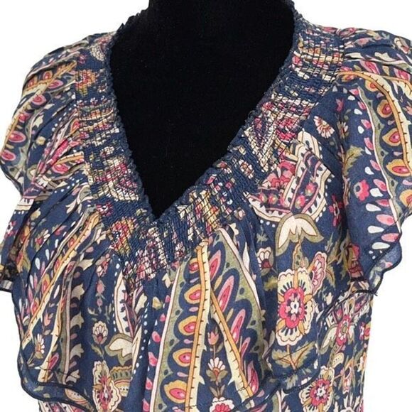 Sonmer Womens Paisley Ruffled Smocked Neck Maxi Dress Multicolor Size Medium NWT - Picture 4 of 12